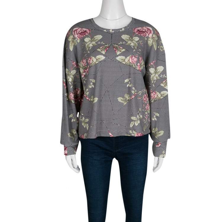 Pre Owned McQ by Alexander McQueen Rose and Houndstooth Print Long Sleeve Sweatshirt M