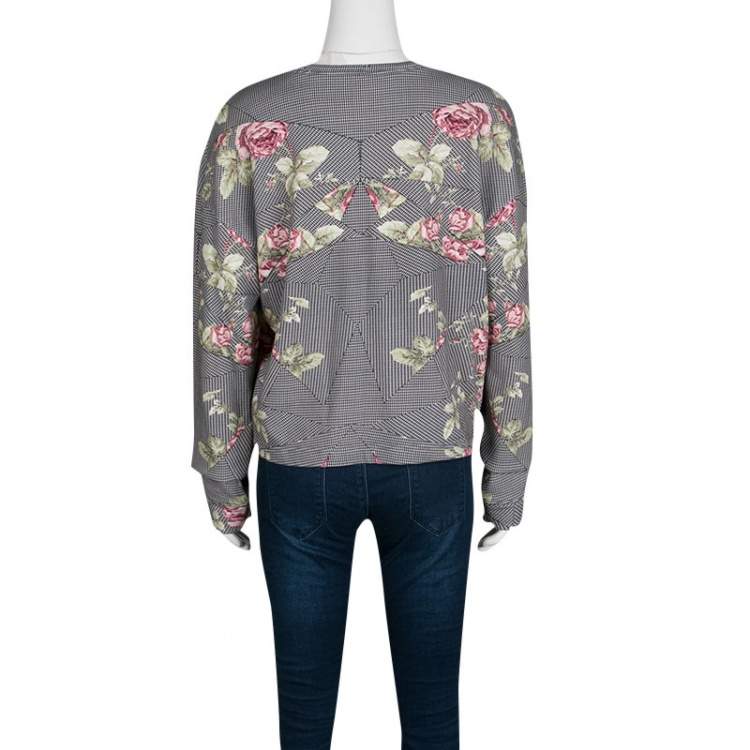 Pre Owned McQ by Alexander McQueen Rose and Houndstooth Print Long Sleeve Sweatshirt M