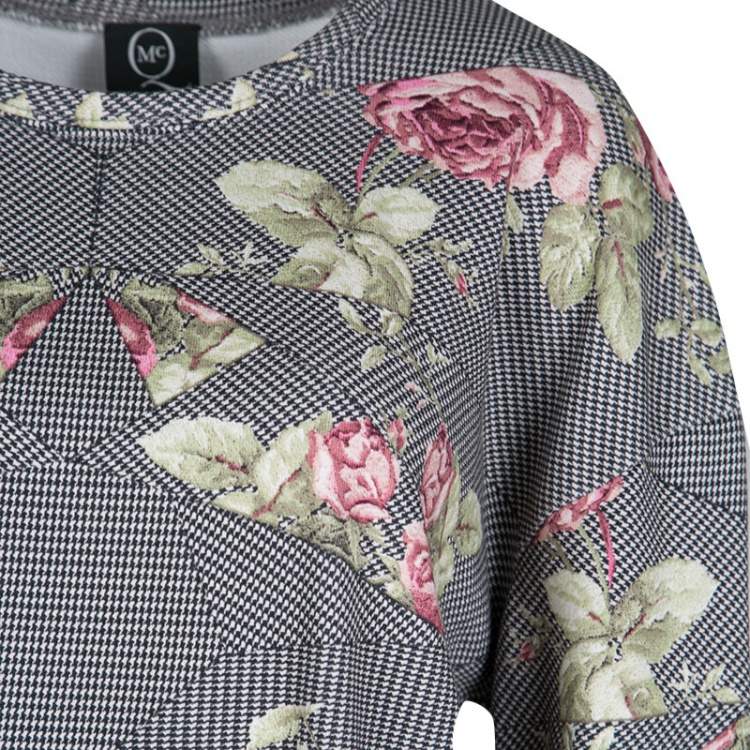 Pre Owned McQ by Alexander McQueen Rose and Houndstooth Print Long Sleeve Sweatshirt M