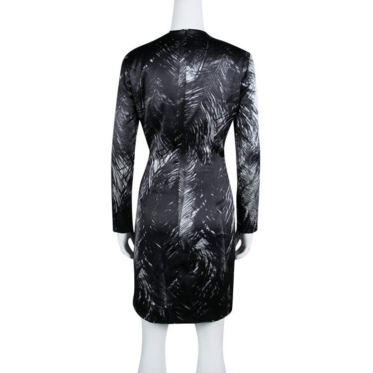Pre Owned McQ by Alexander McQueen Monochrome Printed Silk Satin Long Sleeve Dress M