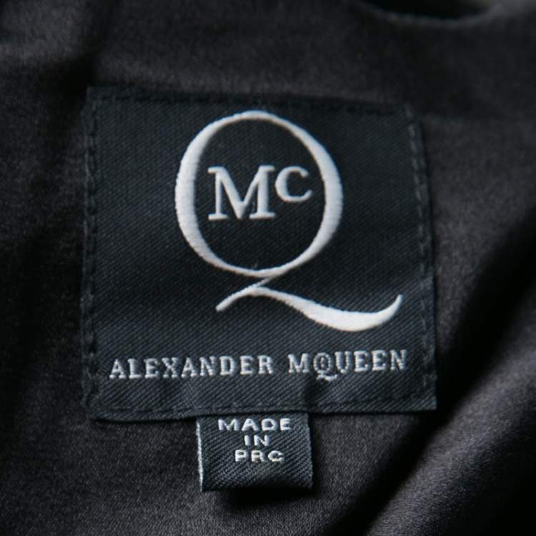 Pre Owned McQ by Alexander McQueen Monochrome Printed Silk Satin Long Sleeve Dress M