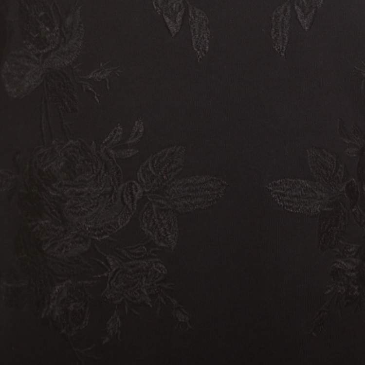 Pre Owned McQ by Alexander McQueen Black Cotton Stretch Rose Tonal Embroidered Sweater Dress XS