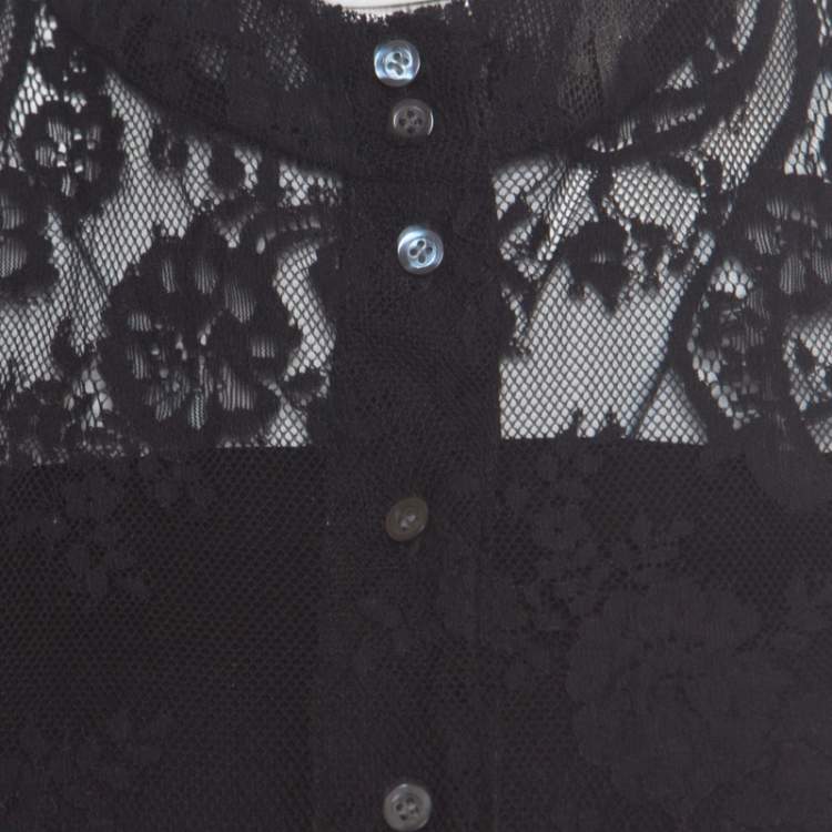 Pre Owned McQ By Alexander McQueen Black Floral Lace Long Sleeve Blouse L