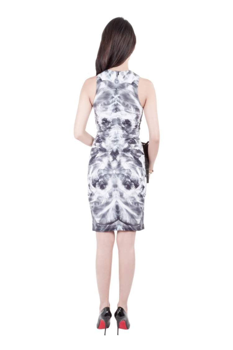 Pre Owned McQ by Alexander McQueen Grey Mirrored Iris Print Jersey Sleeveless Bodycon Dress XS