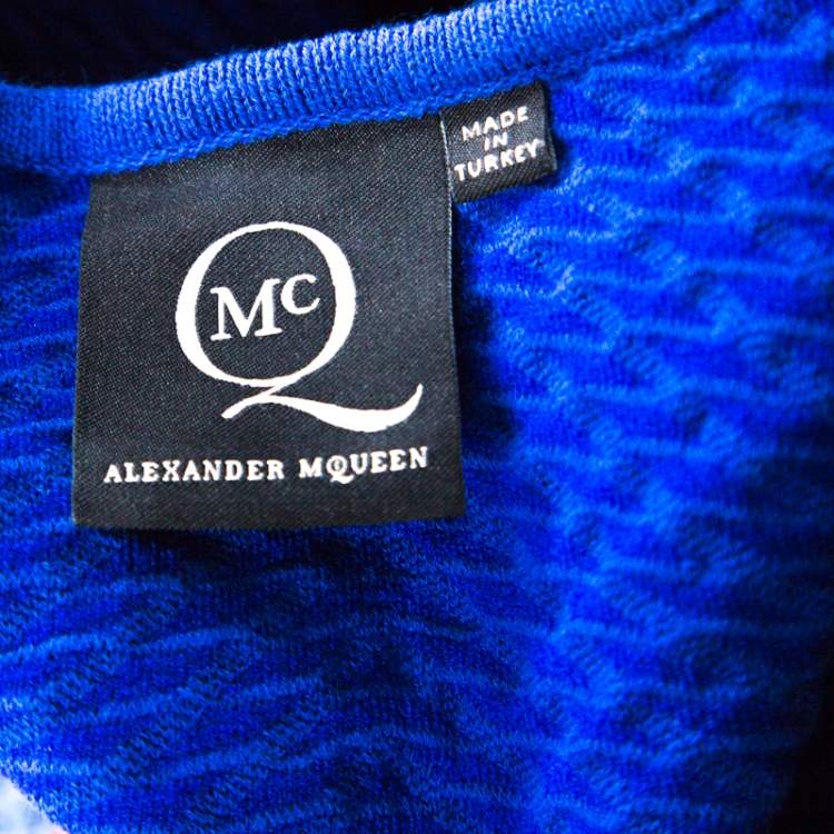 Pre Owned McQ by Alexander McQueen Blue Jersey Cut Out Neck Detail Fitted Fishtail Midi Dress S