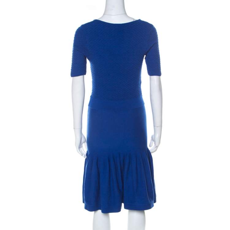 Pre Owned McQ by Alexander McQueen Blue Jersey Cut Out Neck Detail Fitted Fishtail Midi Dress S