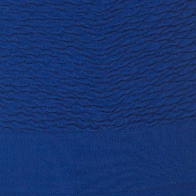 Pre Owned McQ by Alexander McQueen Blue Jersey Cut Out Neck Detail Fitted Fishtail Midi Dress S