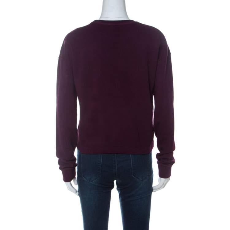 Pre Owned McQ by Alexander McQueen Burgundy Knit Swallow Embellished Jumper XS 