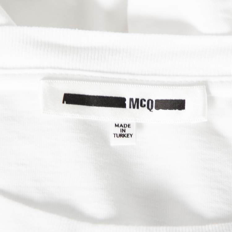 Pre Owned McQ by Alexander McQueen White Cotton Logo Patch Detailed Crewneck T-Shirt S