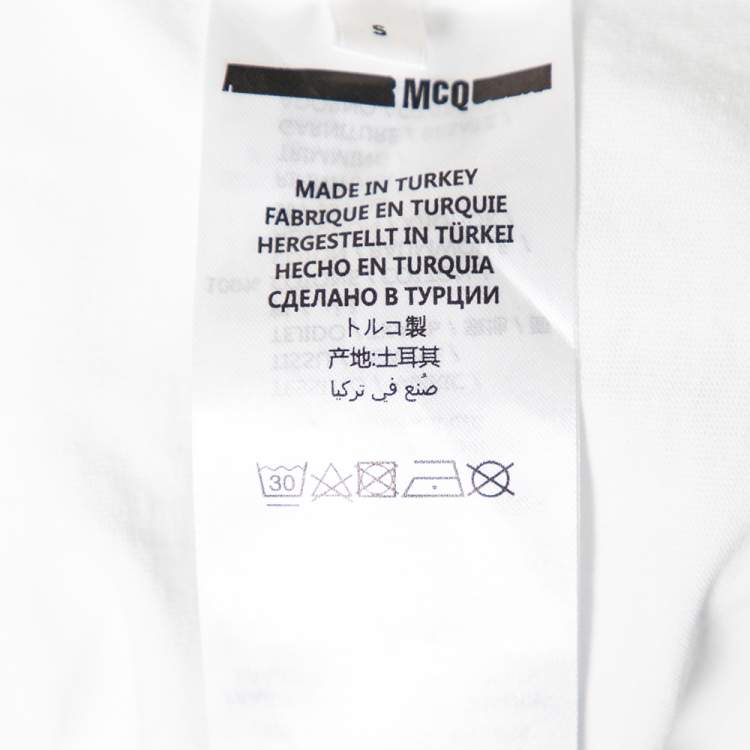 Pre Owned McQ by Alexander McQueen White Cotton Logo Patch Detailed Crewneck T-Shirt S