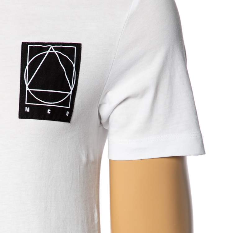 Pre Owned McQ by Alexander McQueen White Cotton Logo Patch Detailed Crewneck T-Shirt S