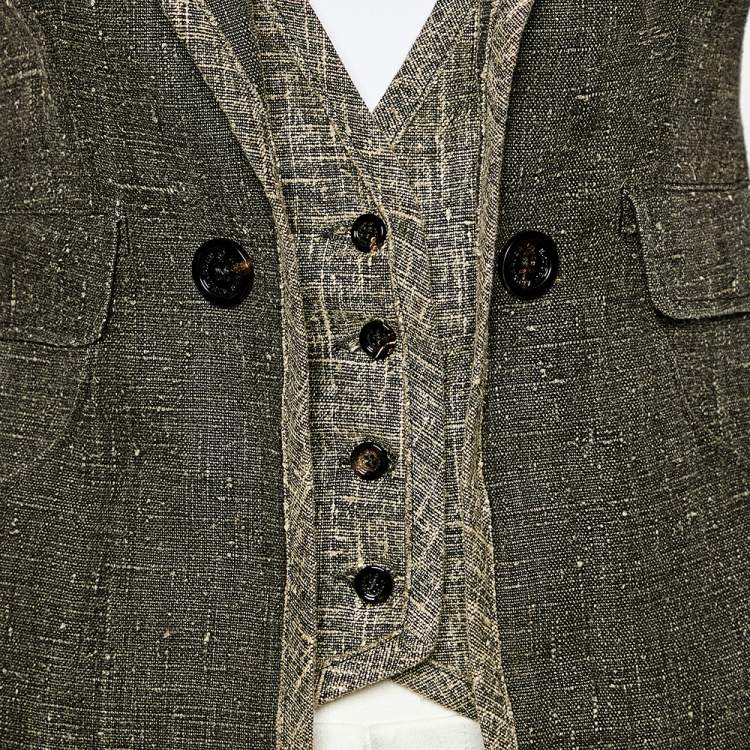 Pre Owned McQ by Alexander McQueen Grey Linen Button Front Blazer Coat S