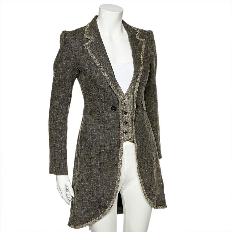 Pre Owned McQ by Alexander McQueen Grey Linen Button Front Blazer Coat S