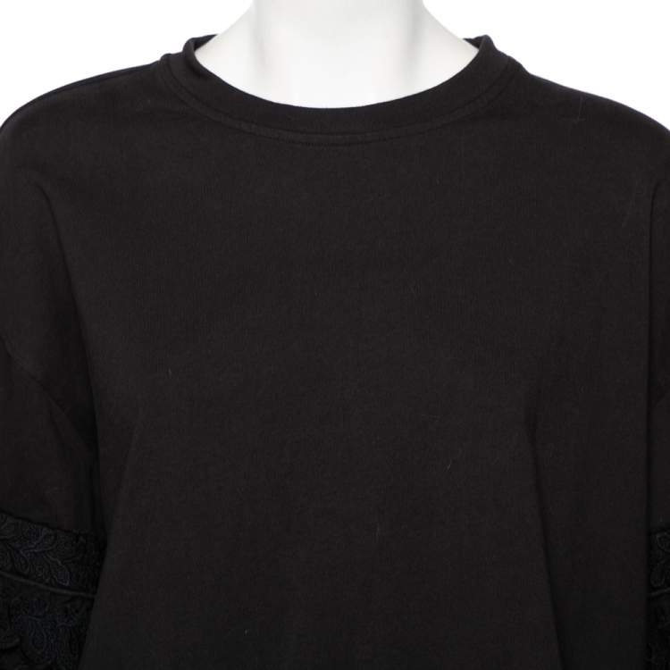 Pre Owned McQ by Alexander McQueen Black Cotton Eyelet Trimmed Ruffled T-Shirt S