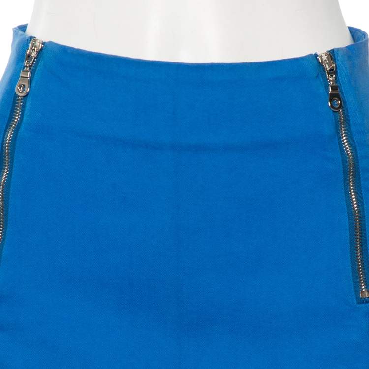 Pre Owned McQ by Alexander McQueen Blue Denim Zip Detail Knee Length Skirt M