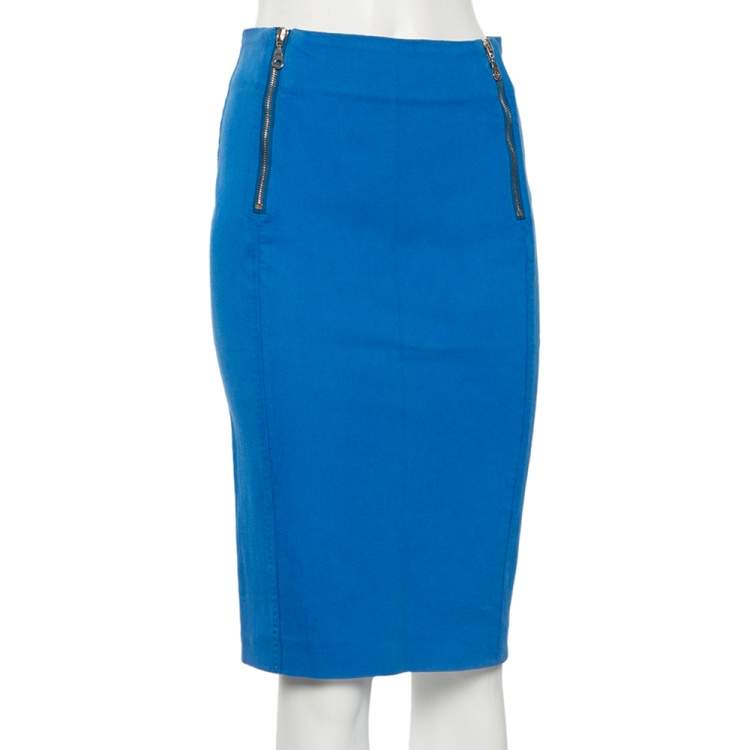 Pre Owned McQ by Alexander McQueen Blue Denim Zip Detail Knee Length Skirt M