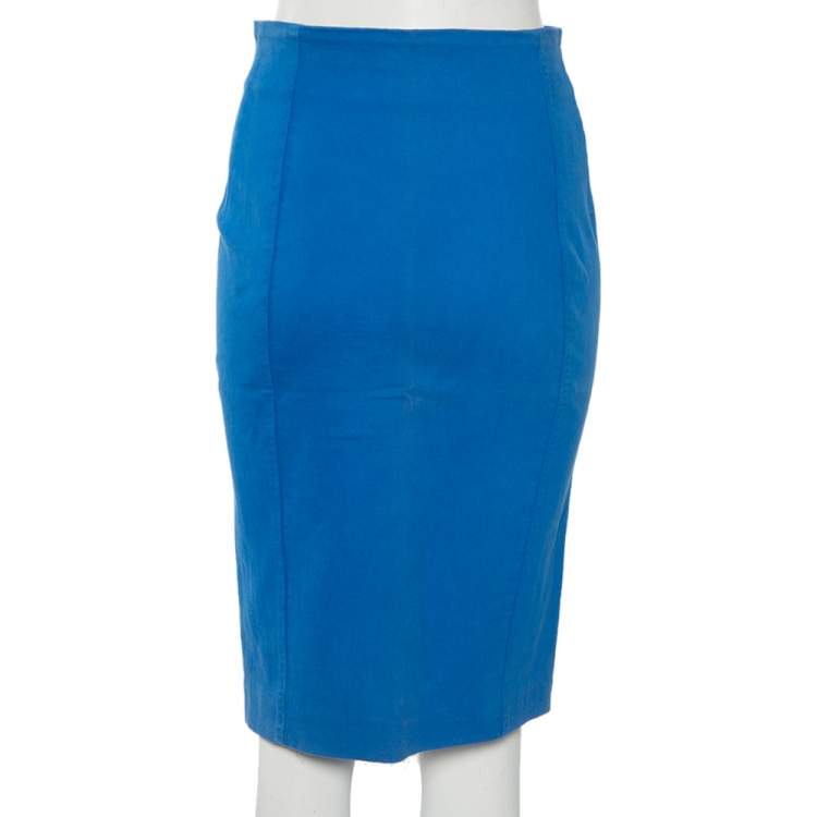 Pre Owned McQ by Alexander McQueen Blue Denim Zip Detail Knee Length Skirt M