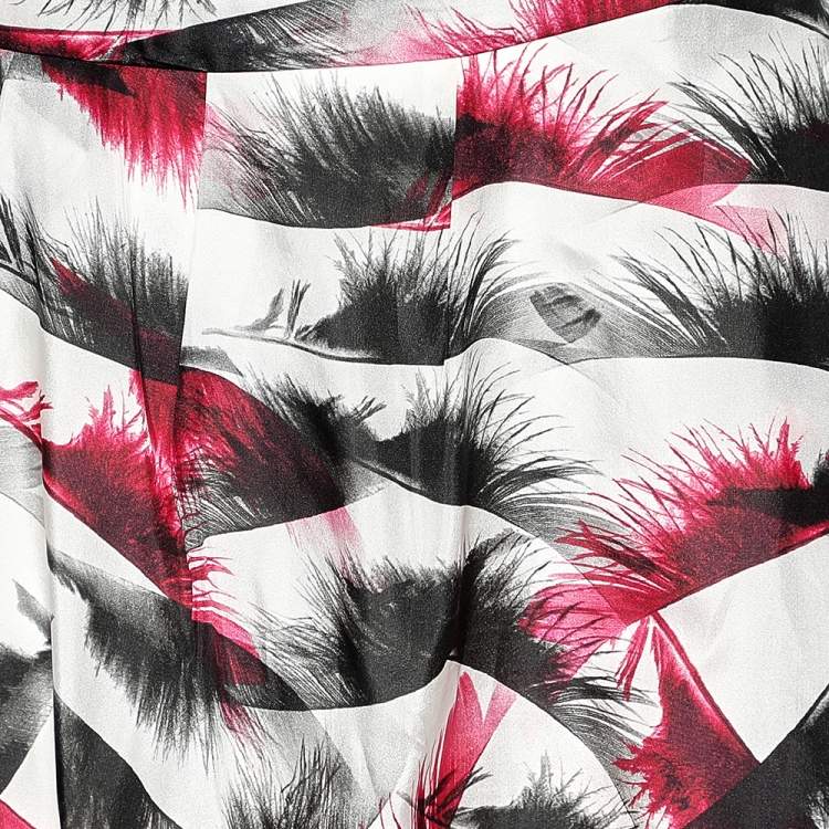 Pre Owned McQ by Alexander McQueen White Feather printed Silk Pleated Balloon Skirt L