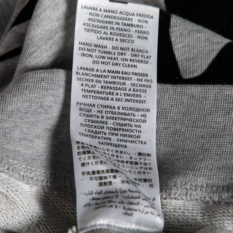 Pre Owned McQ by Alexander McQueen Grey Flocked Swallow Cotton Knit Crewneck Sweatshirt XS