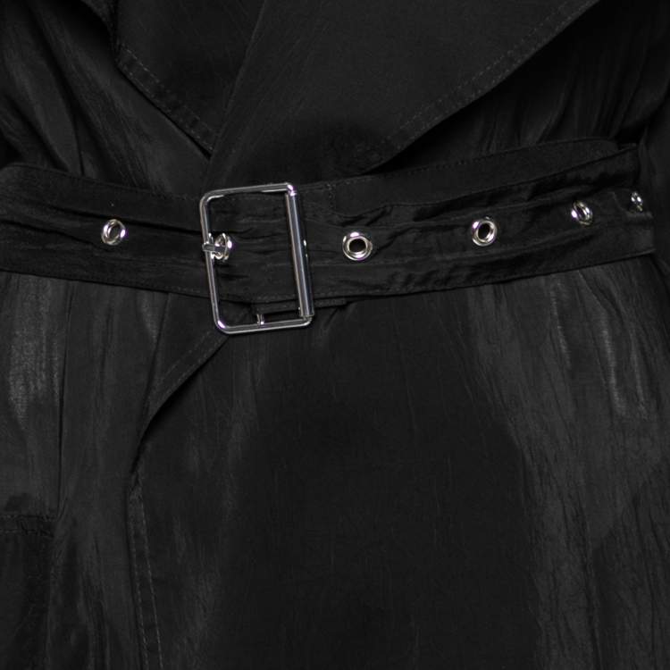 Pre Owned McQ by Alexander McQueen Black Crepe Lace Hem Coat L