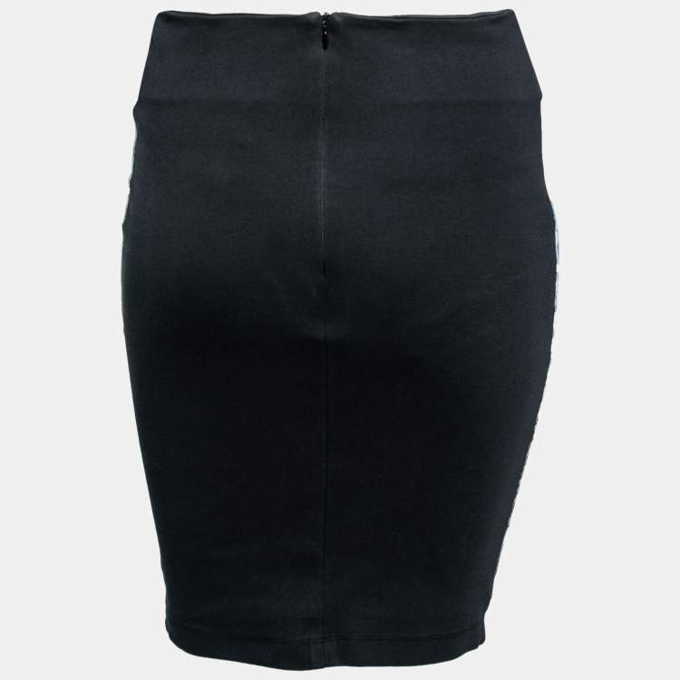 Pre Owned McQ By Alexander McQueen Black & Blue Printed Cotton Pencil Skirt S