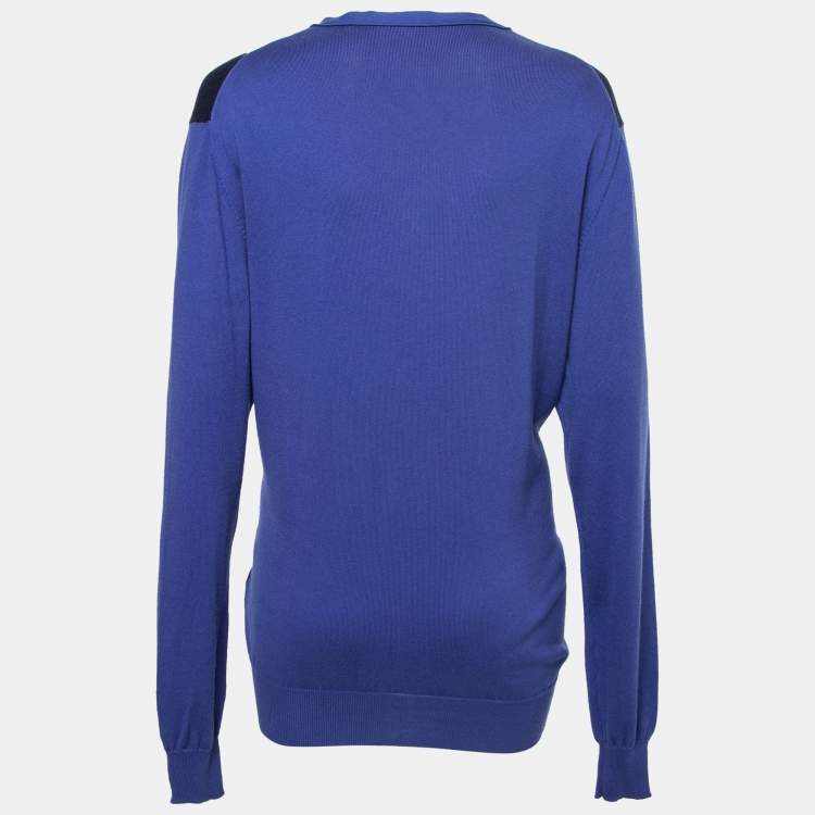 Pre Owned McQ by Alexander McQueen Blue Knit Button Front Long Sleeve Cardigan L