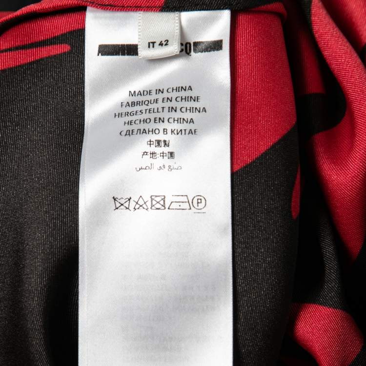 Pre Owned McQ By Alexander McQueen Black & Red Floral Print Satin Flare Sleeve Dress M
