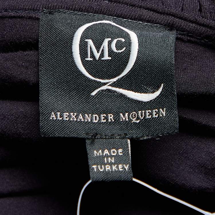 Pre Owned McQ by Alexander McQueen Dark Purple Jersey Draped Cape Dress L