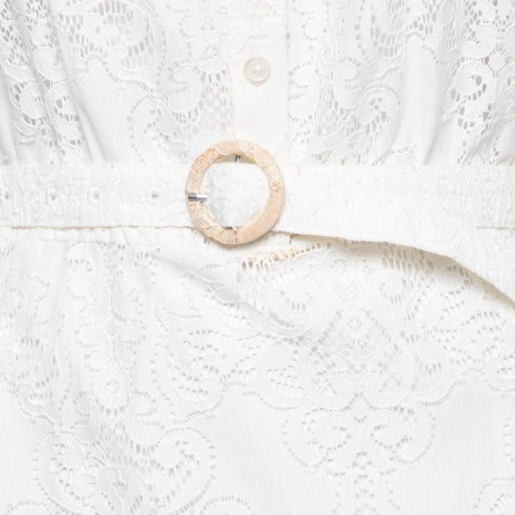 Pre Owned McQ by Alexander McQueen Off White Lace Belted Button Front Dress M