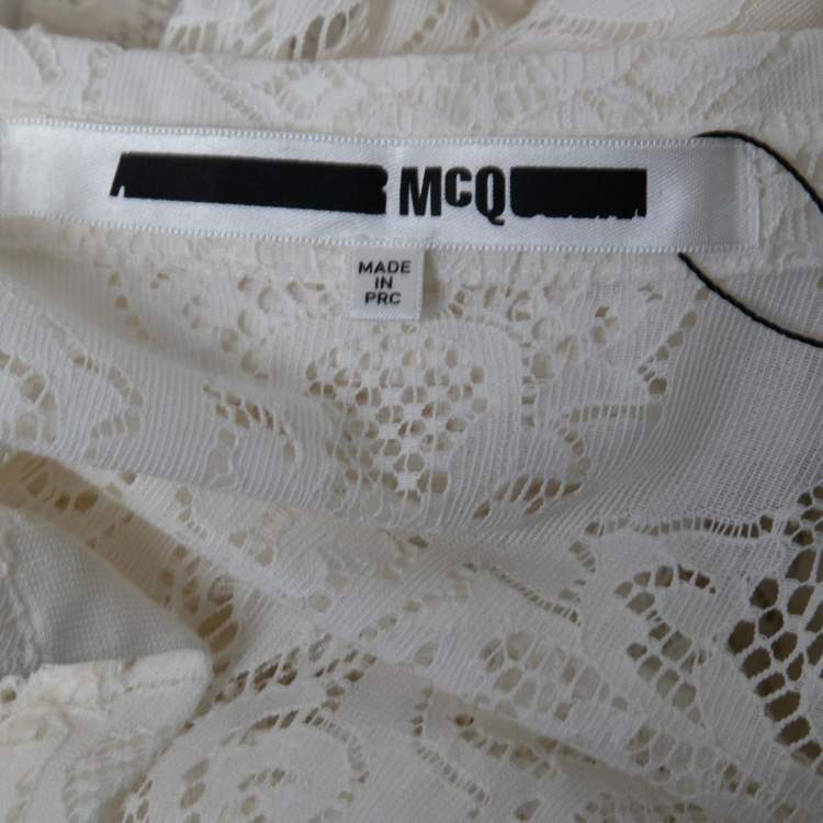 Pre Owned McQ by Alexander McQueen Off White Lace Belted Button Front Dress M