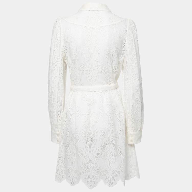 Pre Owned McQ by Alexander McQueen Off White Lace Belted Button Front Dress M