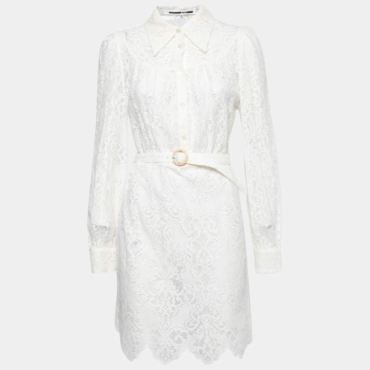 Pre Owned McQ by Alexander McQueen Off White Lace Belted Button Front Dress M