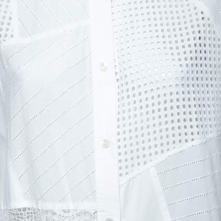 Pre Owned McQ by Alexander McQueen White Eyelet Embroidered Cotton Shirtdress S
