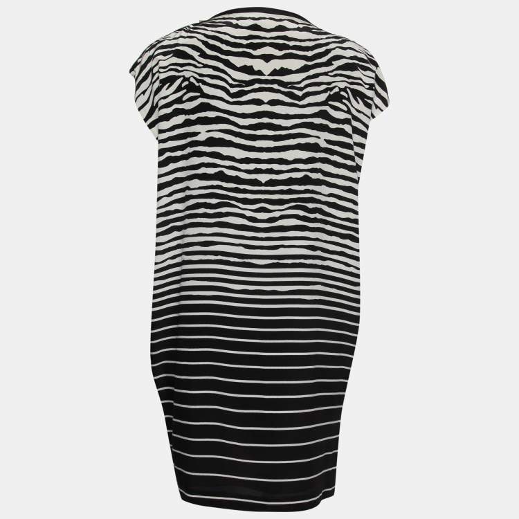 Pre Owned McQ by Alexander McQueen Black Striped Zipper Detail Midi Dress M