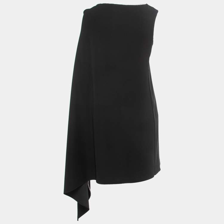 Pre Owned McQ by Alexander McQueen Black Crepe Rhinestone Embellished Cape Effect Midi Dress M