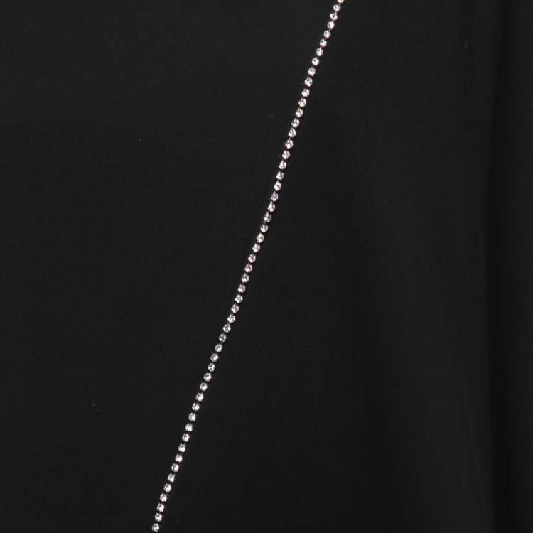 Pre Owned McQ by Alexander McQueen Black Crepe Rhinestone Embellished Cape Effect Midi Dress M