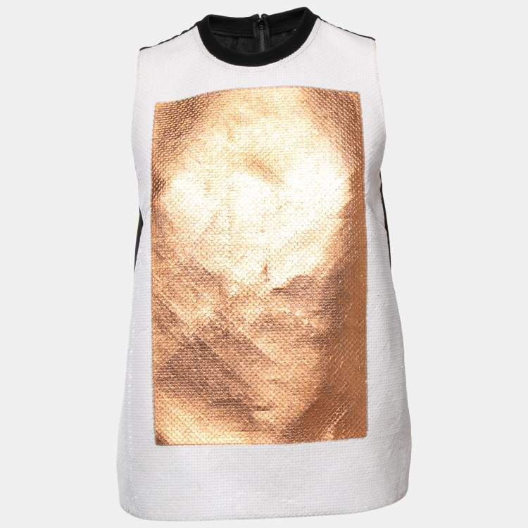 Pre Owned McQ by Alexander McQueen White Sequined Sleeveless Top S