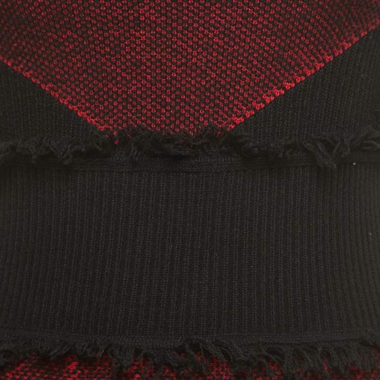 Pre Owned McQ by Alexander McQueen Red/Black Wool Fringed Mini Dress M