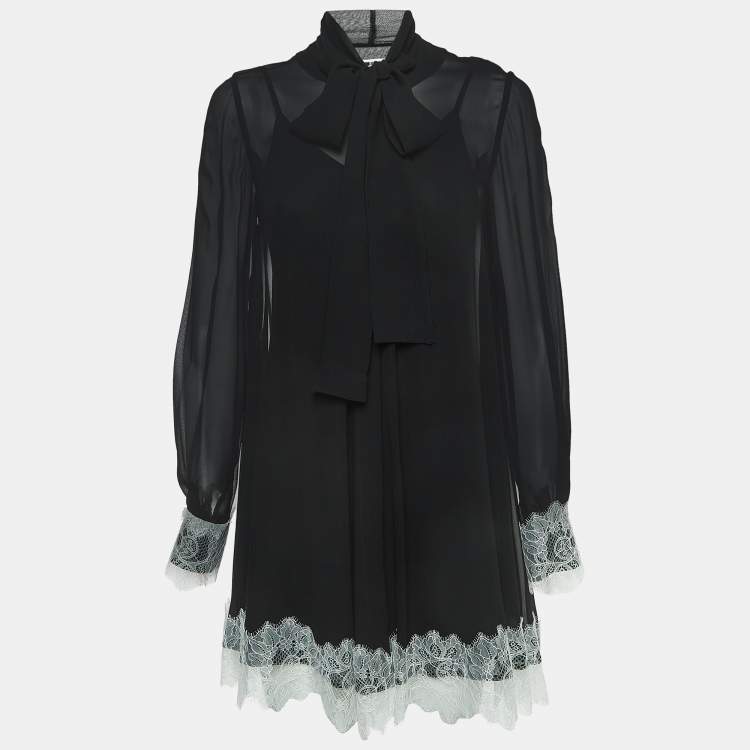Pre Owned McQ by Alexander McQueen Black Chiffon Tie Neck Mini Dress S