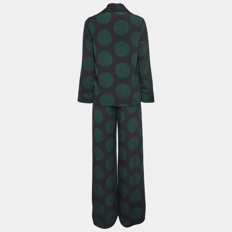 Pre Owned McQ by Alexander McQueen Black/Green Polka Dots Crepe Pajama Set S