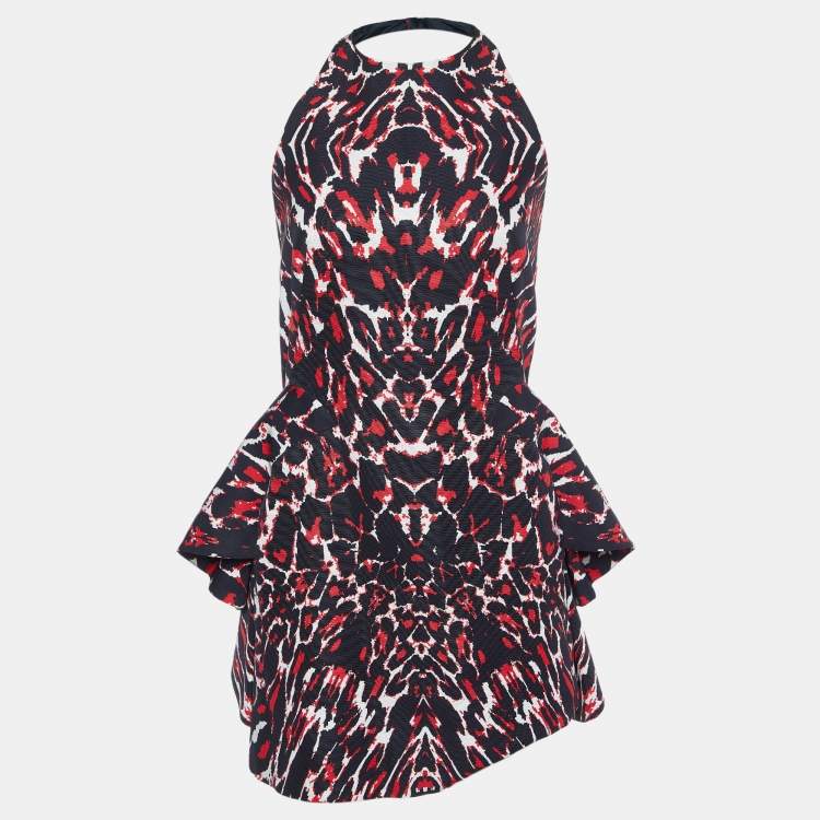 Pre Owned McQ by Alexander McQueen Black Printed Cotton Halter Neck Mini Dress S