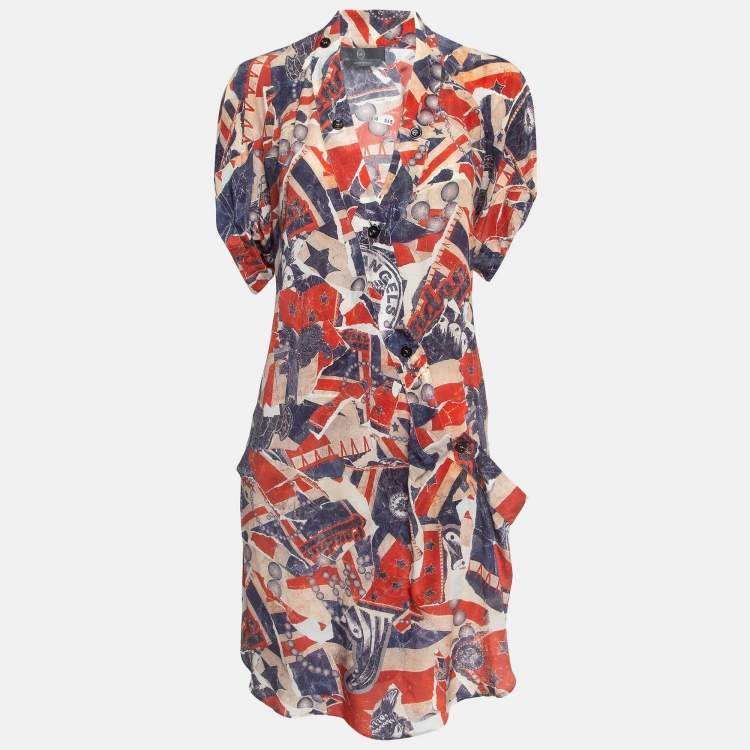 Pre Owned McQ by Alexander McQueen Multicolor Printed Silk Draped Short Dress S
