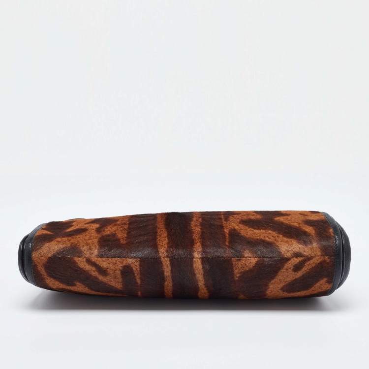 Pre Owned McQ by Alexander McQueen Brown/Black Leopard Print Calfhair Clutch