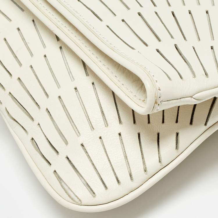 Pre Owned McQ by Alexander McQueen Off White Laser Cut Fold Over Clutch