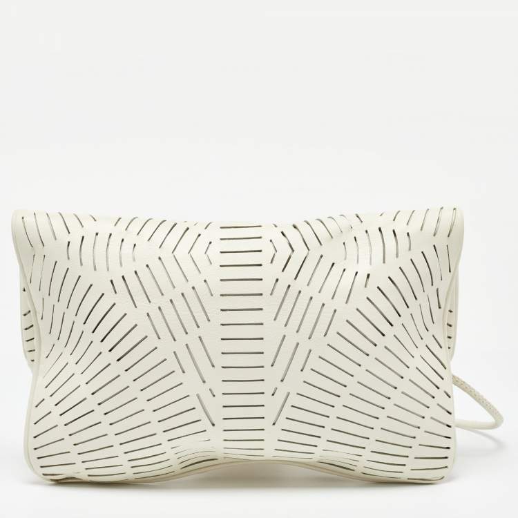 Pre Owned McQ by Alexander McQueen Off White Laser Cut Fold Over Clutch