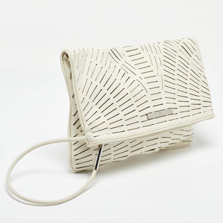 Pre Owned McQ by Alexander McQueen Off White Laser Cut Fold Over Clutch