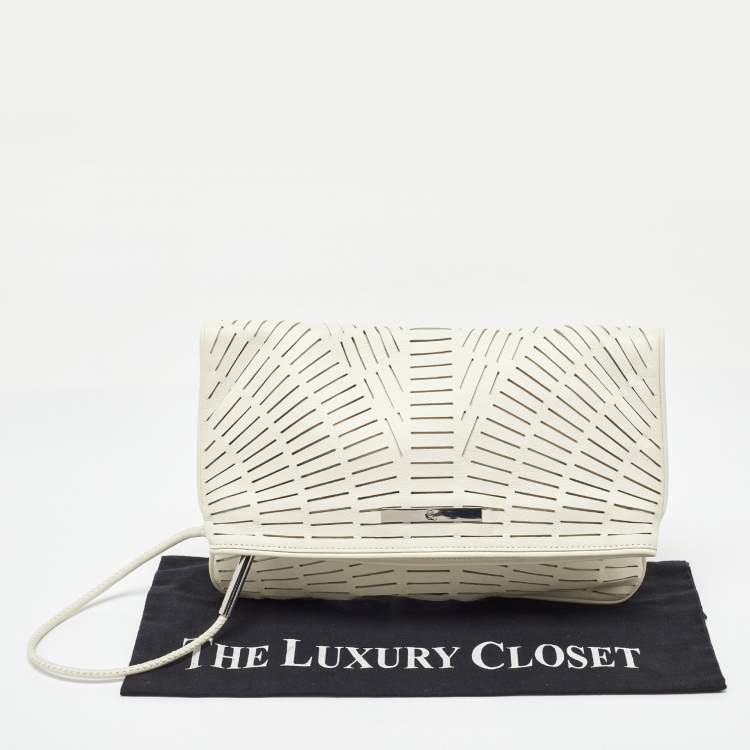 Pre Owned McQ by Alexander McQueen Off White Laser Cut Fold Over Clutch