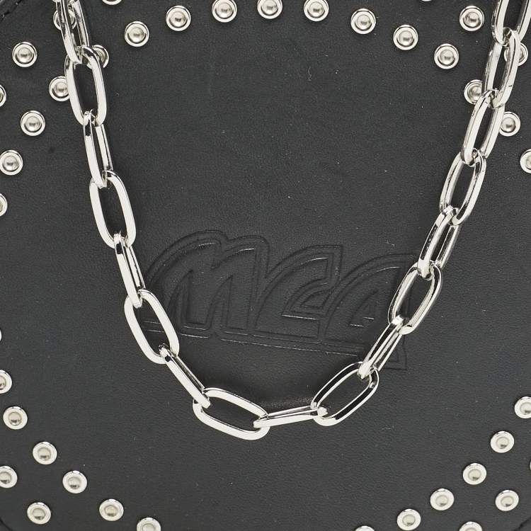 Pre Owned McQ by Alexander McQueen Black Leather Studded Round Chain Pouch