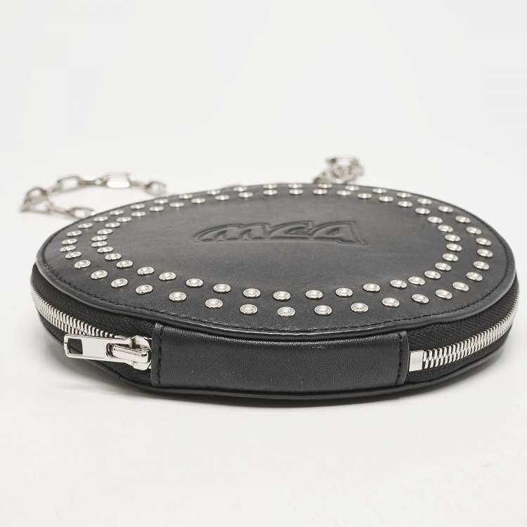 Pre Owned McQ by Alexander McQueen Black Leather Studded Round Chain Pouch