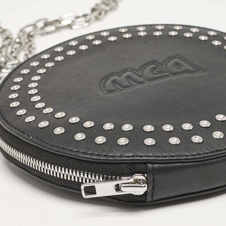 Pre Owned McQ by Alexander McQueen Black Leather Studded Round Chain Pouch